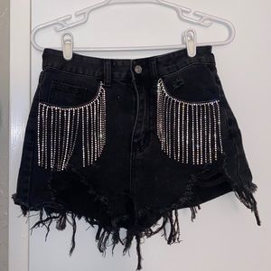 Rhinestone black denim shorts